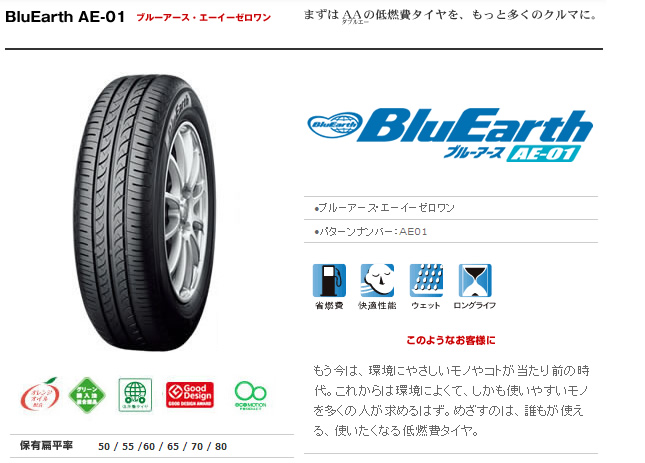 ヨコハマタイヤ ブルーアース AE-01 165/55R15 75V 商品説明イメージ