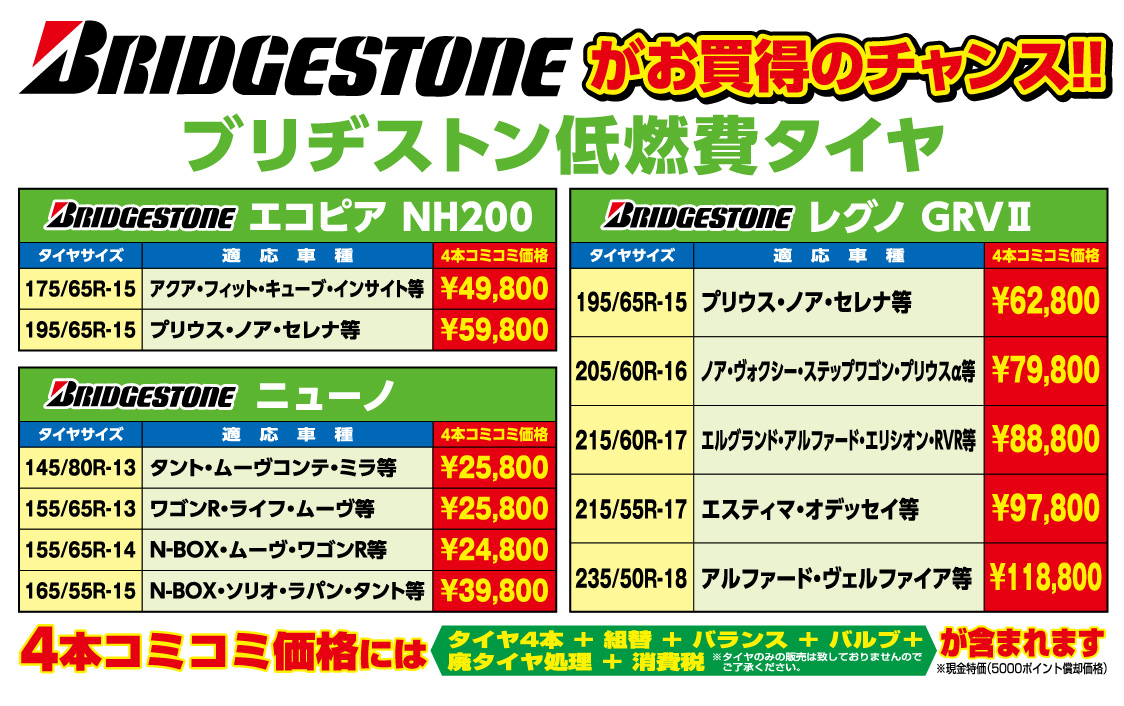 BRIDGSTONE／ブリヂストン低燃費タイヤがお買い得／エコピア・ネクストリー