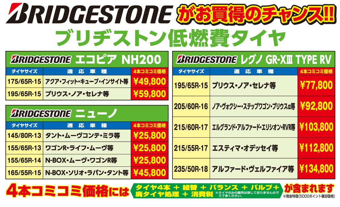 BRIDGSTONE／ブリヂストン低燃費タイヤがお買い得／エコピア・ネクストリー
