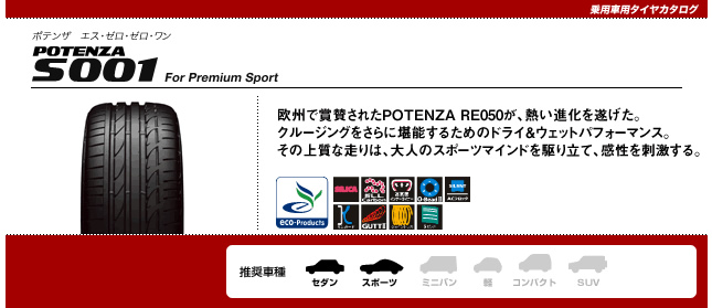 ブリヂストン ポテンザ S001 275/30R19 96Y XL 商品説明イメージ