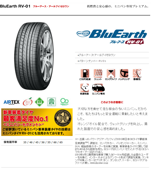 ヨコハマタイヤ ブルーアース RV-01 215/60R16 95H 商品説明イメージ