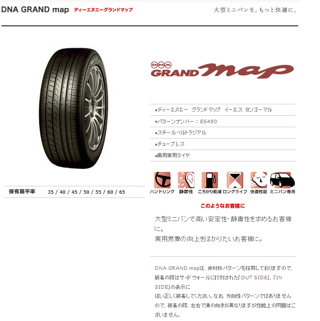 ヨコハマタイヤ ディーエヌエー グランドマップ ES450 215/55R17 93V 商品説明イメージ