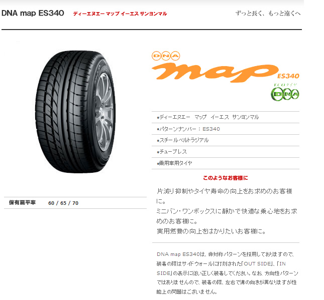 ヨコハマタイヤ ディーエヌエー マップ ES340 225/60R16 98H 商品説明イメージ